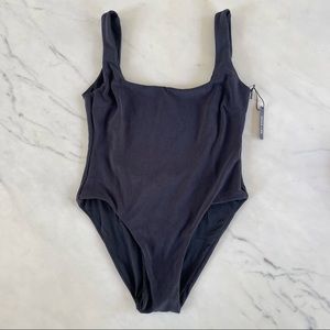 NWT SET Active Swim Unreleased - Terry Black Scoop One Piece Bathing Suit Small